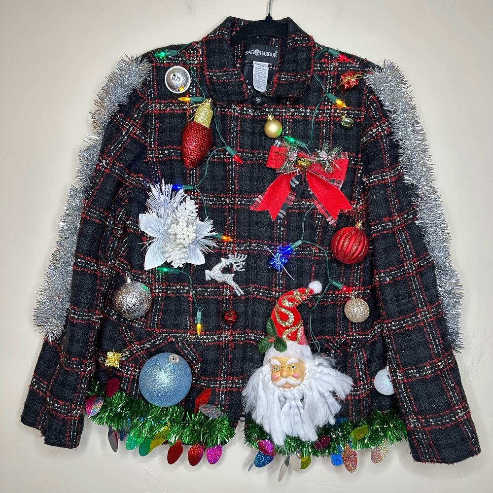 Ugly Christmas Sweater Blazer LIGHTS UP Tacky Tinsel Xmas Party Winner Medium